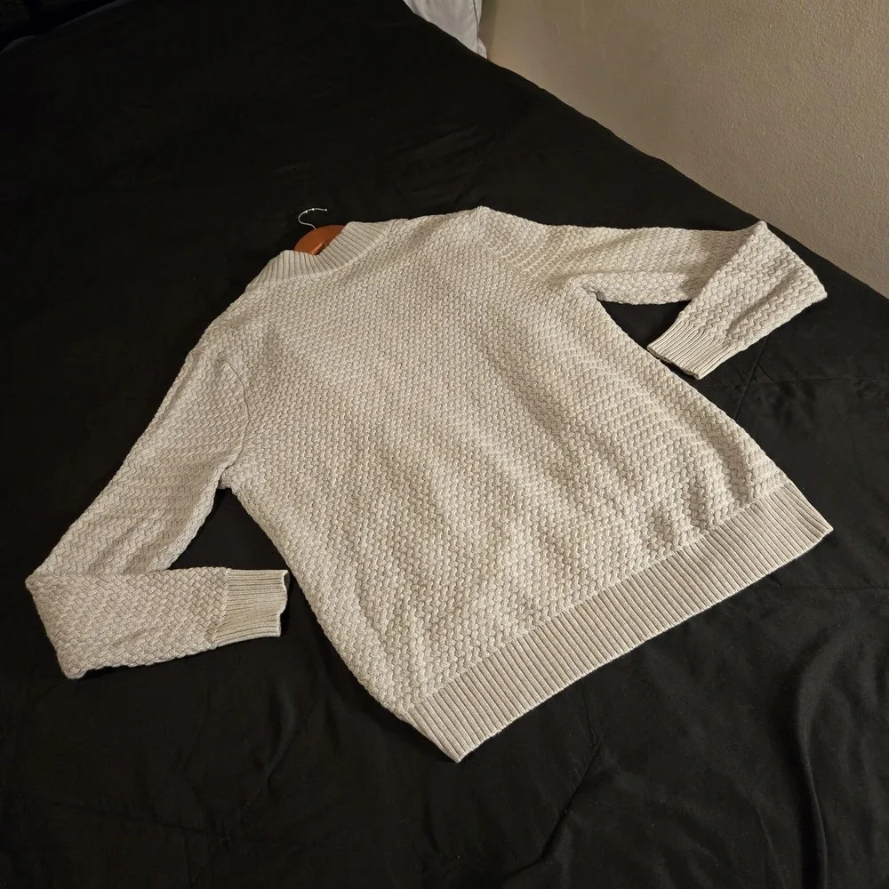 Lands' End Cardigan Sweater Mens Large Gray Drifter‎ Button Front Mock Neck Knit